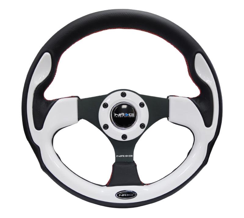 NRG Reinforced Steering Wheel (320mm) Blk w/White Trim & 4mm 3-Spoke - Corvette Realm