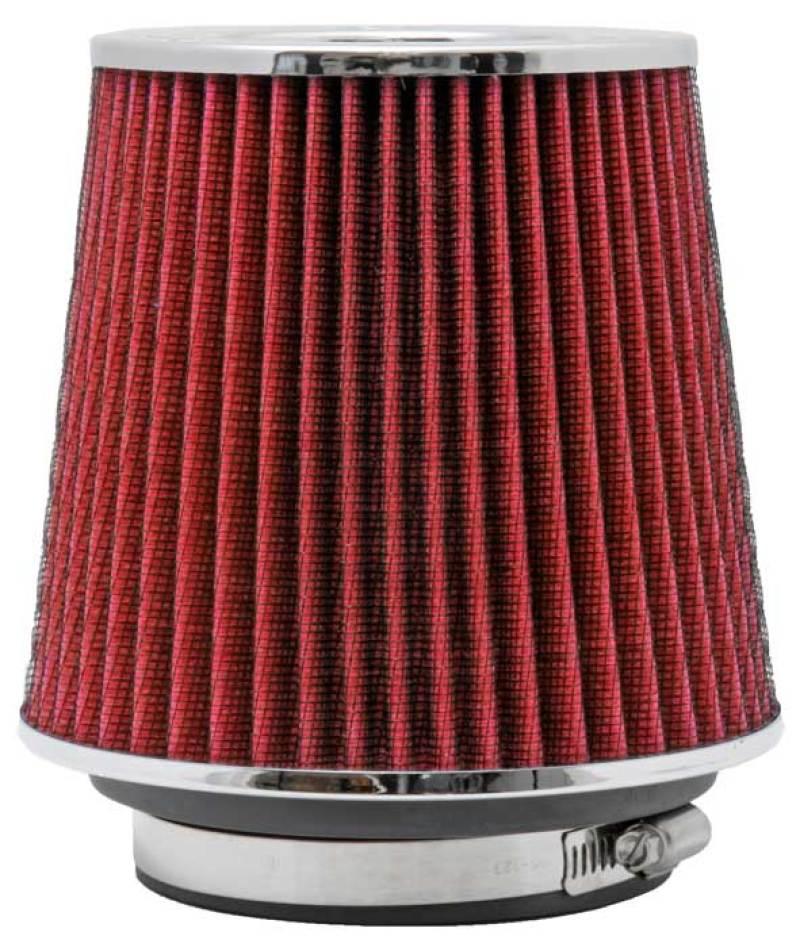 K&N Universal Air Filter Chrome Round Tapered Red - 4in Flange ID x 1.125in Flange Length x 5.5in H - Corvette Realm