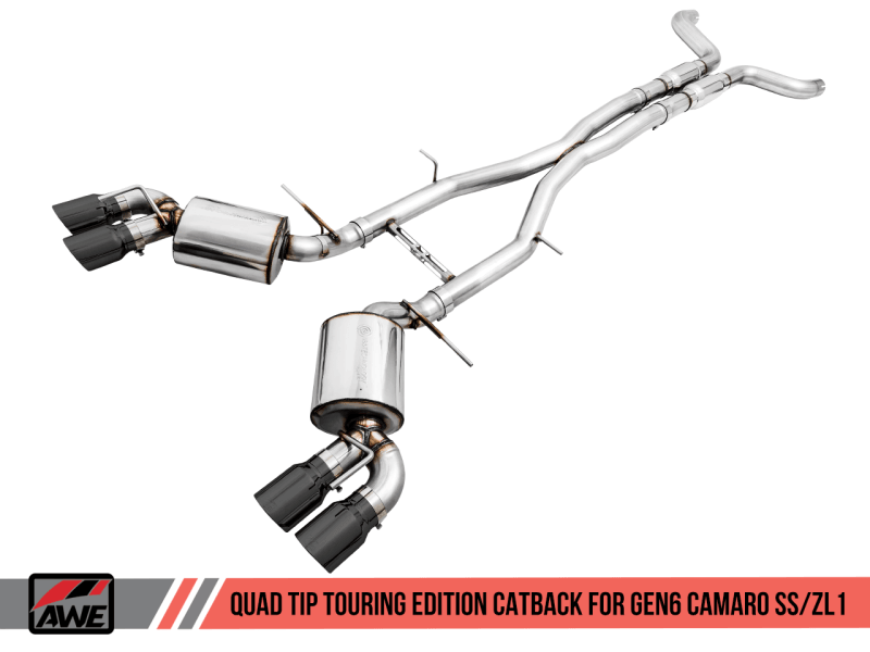 AWE Tuning 16-19 Chevy Camaro SS Res Cat-Back Exhaust -Touring Edition (Quad Diamond Black Tips) - Corvette Realm