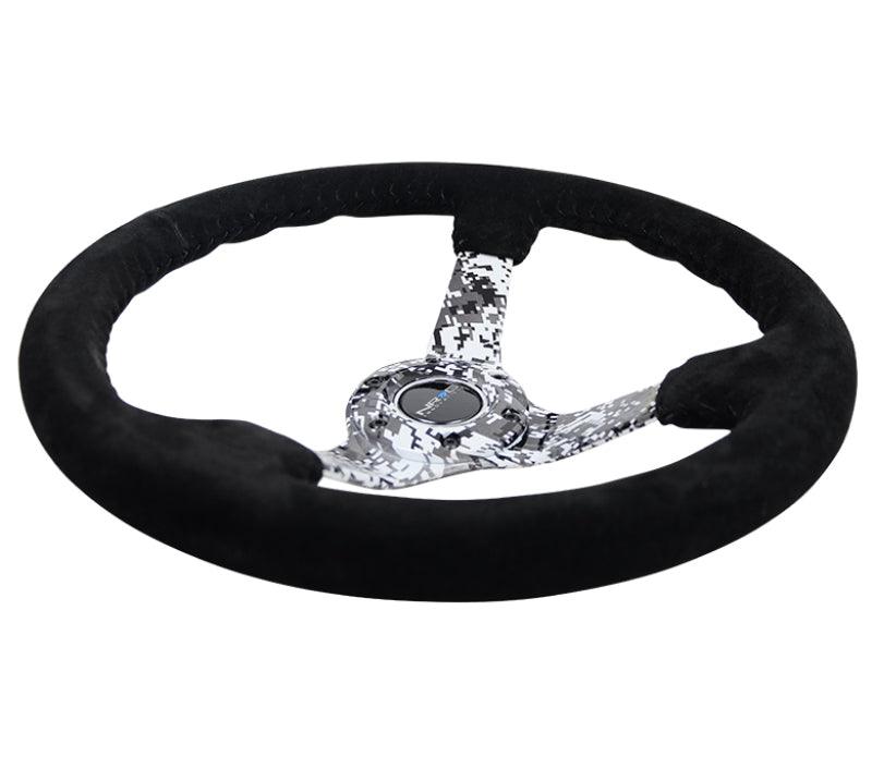 NRG Reinforced Steering Wheel (350mm / 3in. Deep) Blk Suede w/Hydrodipped Digi-Camo Spokes - Corvette Realm