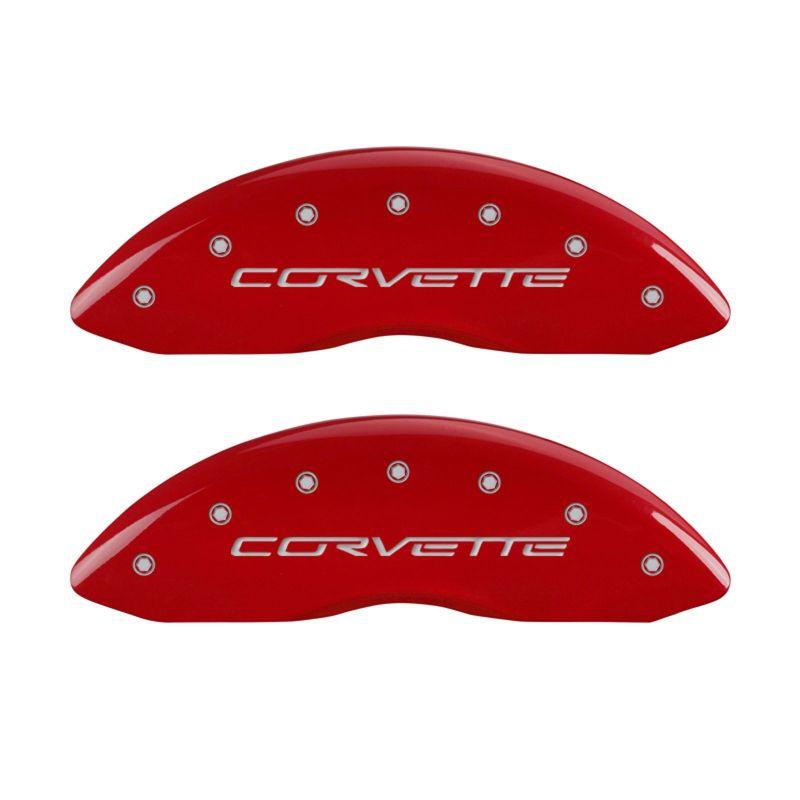 MGP 4 Caliper Covers Engraved Front & Rear C6/Corvette Red finish silver ch - Corvette Realm