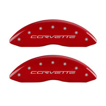 Load image into Gallery viewer, MGP 4 Caliper Covers Engraved Front &amp; Rear C6/Corvette Red finish silver ch - Corvette Realm