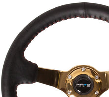 Load image into Gallery viewer, NRG Reinforced Steering Wheel (350mm / 3in. Deep) Blk Leather/Red BBall Stitch w/4mm Gold Spokes - Corvette Realm