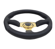 Load image into Gallery viewer, NRG Reinforced Steering Wheel (350mm / 2.5in. Deep) Leather Race Comfort Grip w/4mm Gold Spokes - Corvette Realm