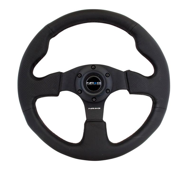 NRG Reinforced Steering Wheel (320mm) Black Leather w/Black Stitching - Corvette Realm