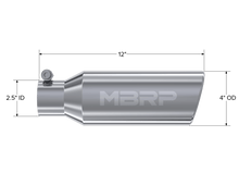 Load image into Gallery viewer, MBRP Universal Tip 4in OD 2.5in Inlet 12in Length Angled Cut Rolled End Clampless No-Weld T304 - Corvette Realm