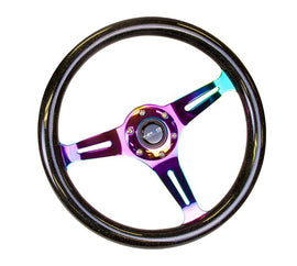 NRG Classic Wood Grain Steering Wheel (350mm) Black Sparkle/Galaxy Color w/Neochrome 3-Spoke - Corvette Realm