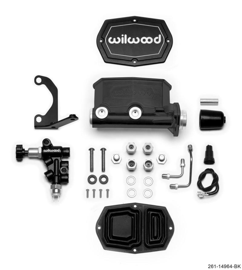 Wilwood Compact Tandem M/C - 1.12in Bore - w/Bracket and Valve - Black - Corvette Realm