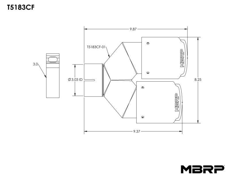 MBRP 3in ID / Dual 4in OD Out Staggered L 9.37in / R 9.87in Dual Wall Carbon Fiber Univ Exhaust Tip - Corvette Realm