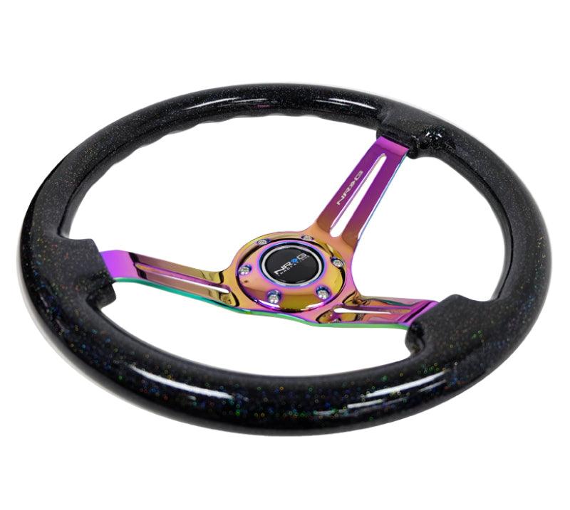 NRG Reinforced Steering Wheel (350mm / 3in. Deep) Blk Multi Color Flake w/ Neochrome Center Mark - Corvette Realm