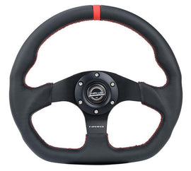 NRG Reinforced Steering Wheel (320mm) Sport Leather Flat Bottom w/ Red Center Mark/ Red Stitching - Corvette Realm