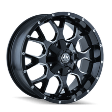 Load image into Gallery viewer, Mayhem 8015 Warrior 20x9 / 6x135 BP / 0mm Offset / 106mm Hub Black w/ Milled Spokes Wheel - Corvette Realm