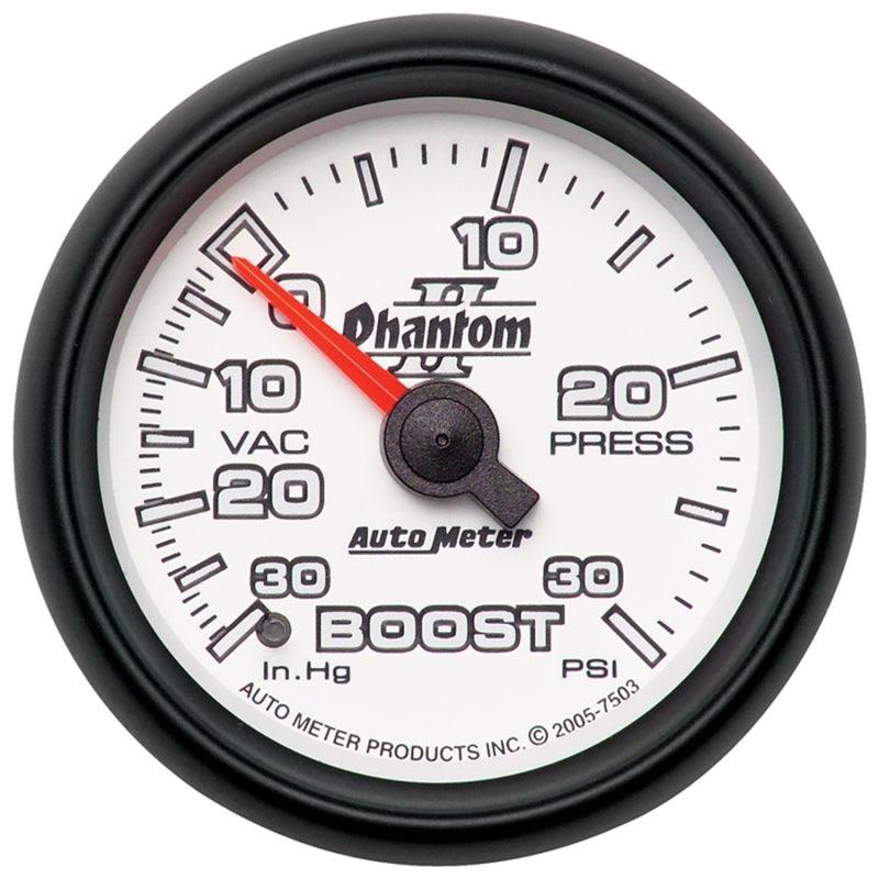 Autometer Phantom II 52.4mm Mechanical Vacuum / Boost Gauge 30 In. HG/30 PSI - Corvette Realm