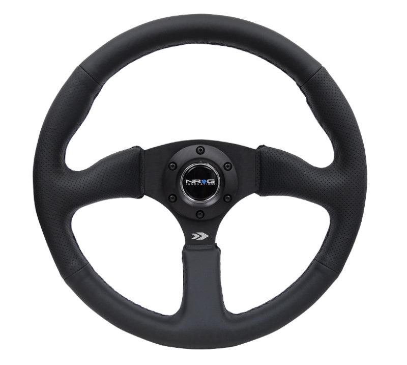 NRG Reinforced Steering Wheel (350mm / 2.5in. Deep) Blk Leather Comfort Grip w/5mm Matte Blk Spokes - Corvette Realm