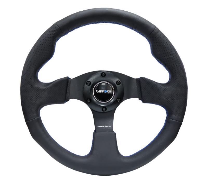 NRG Reinforced Steering Wheel (320mm) Black Leather w/Blue Stitching - Corvette Realm