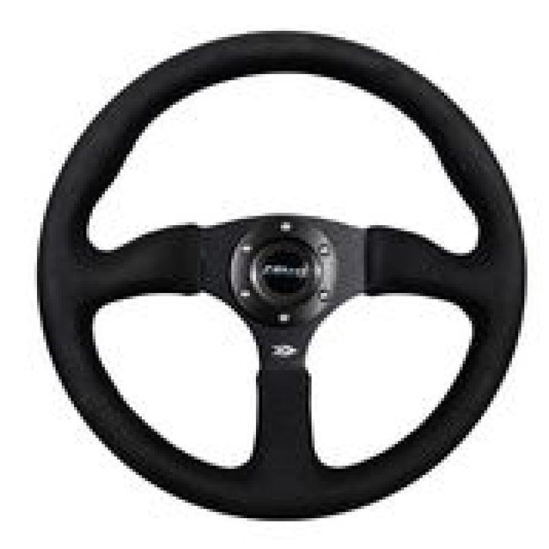 NRG Reinforced Steering Wheel (350mm / 2.5in. Deep)Blk Alcantara Comfort Grip w/4mm Matte Blk Spokes - Corvette Realm