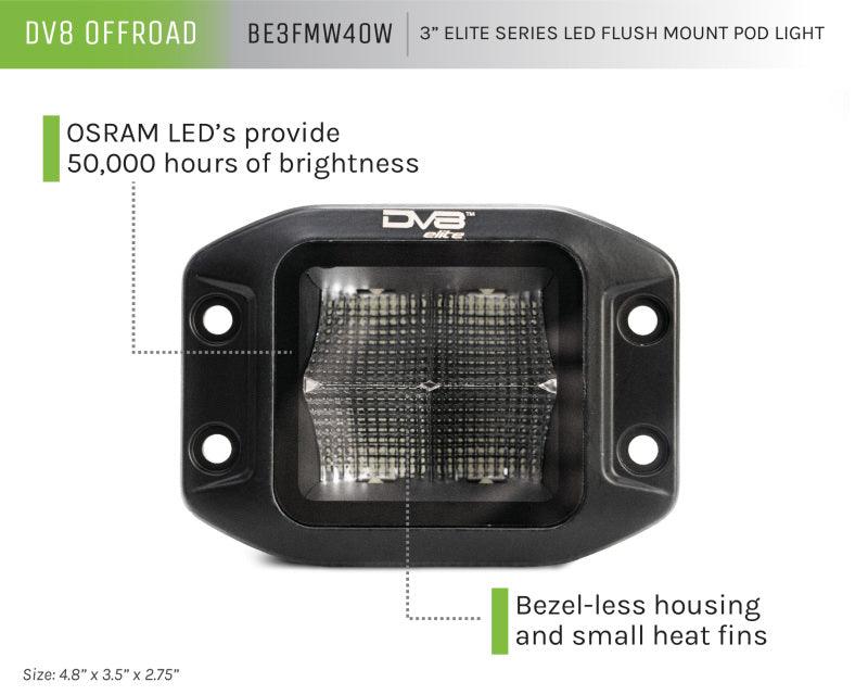 DV8 Offroad Elite Series 3in Cube LED Light 40W Spot 3W LED - Corvette Realm