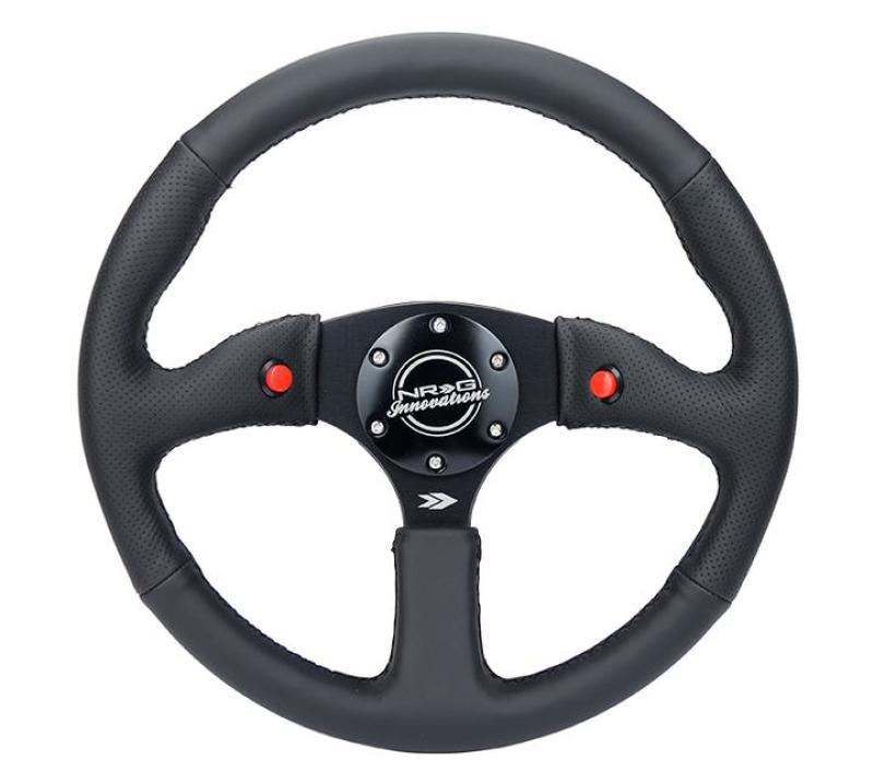 NRG Reinforced Steering Wheel (350mm/ 2.5in. Deep) Sport Leather Racing/ 4mm Matte Black Spoke - Corvette Realm