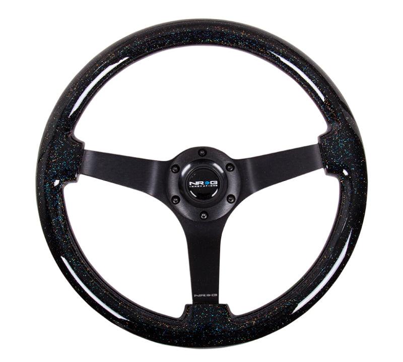 NRG Reinforced Steering Wheel (350mm / 3in Deep) Classic Blk Sparkle Wood Grain w/Blk 3-Spoke Center - Corvette Realm