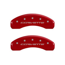 Load image into Gallery viewer, MGP 4 Caliper Covers Engraved Front &amp; Rear C7/Corvette Red finish silver ch - Corvette Realm