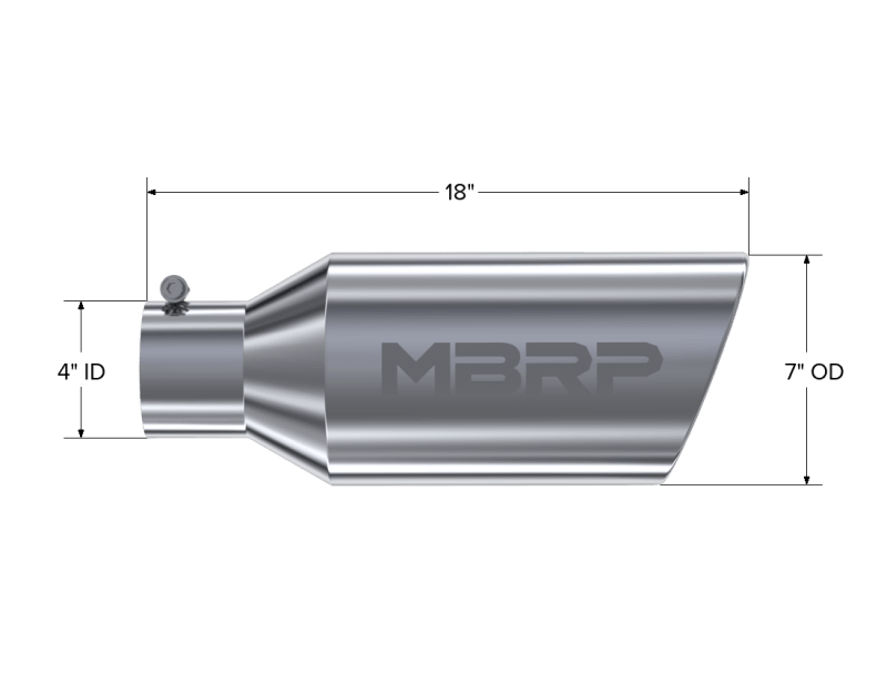 MBRP Universal Tip 7inch O.D. Rolled End 4inch inlet 18inch length - T304 (SINGLE TIP) - Corvette Realm