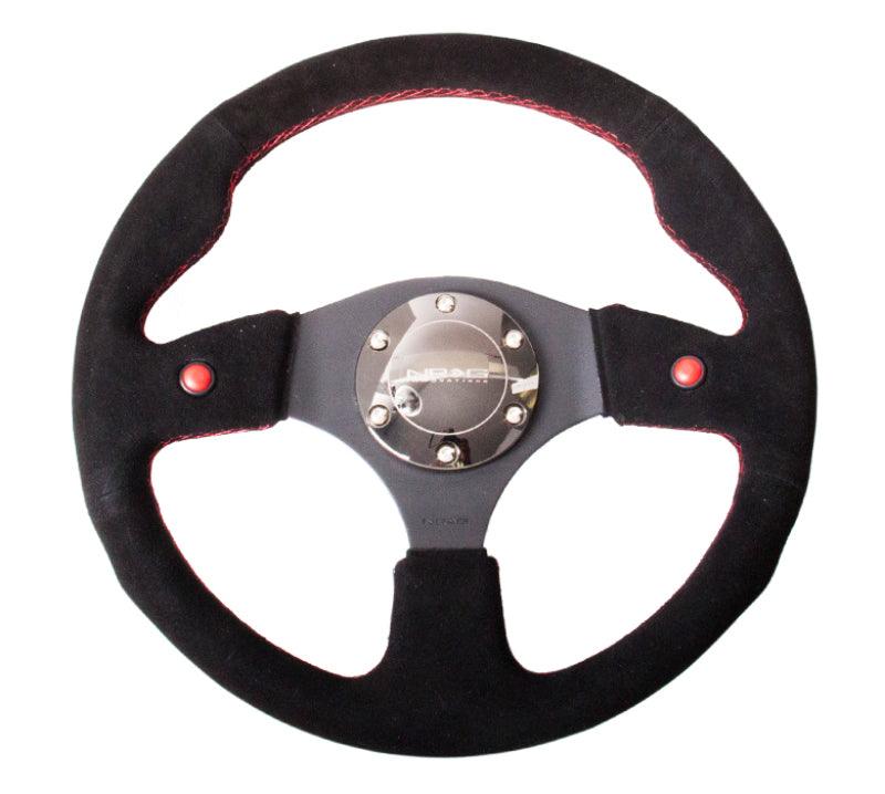 NRG Reinforced Steering Wheel (320mm) Blk Suede w/Dual Buttons - Corvette Realm