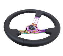 Load image into Gallery viewer, NRG Reinforced Steering Wheel (350mm / 3in. Deep) Blk Leather/Blk Stitch w/Neochrome Slits - Corvette Realm