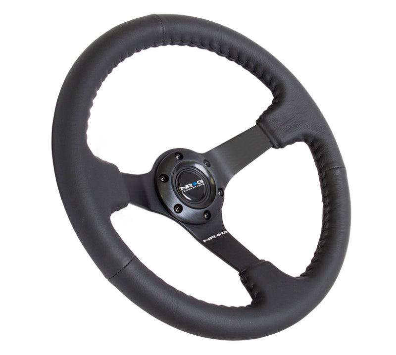 NRG Reinforced Steering Wheel (350mm / 3in. Deep) Bk Leather w/Bk BBall Stitch (Odi Bakchis Edition) - Corvette Realm