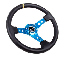 NRG Reinforced Steering Wheel (350mm / 3in. Deep) Blk Leather w/Blue Cutout Spoke & Single Yellow CM - Corvette Realm