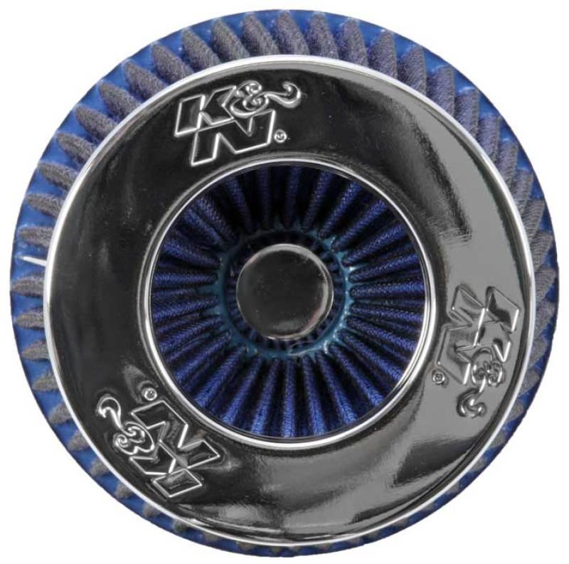 K&N Universal Air Filter Chrome Round Tapered Blue - 4in Flange ID x 1.125in Flange Length x 5.5in H - Corvette Realm