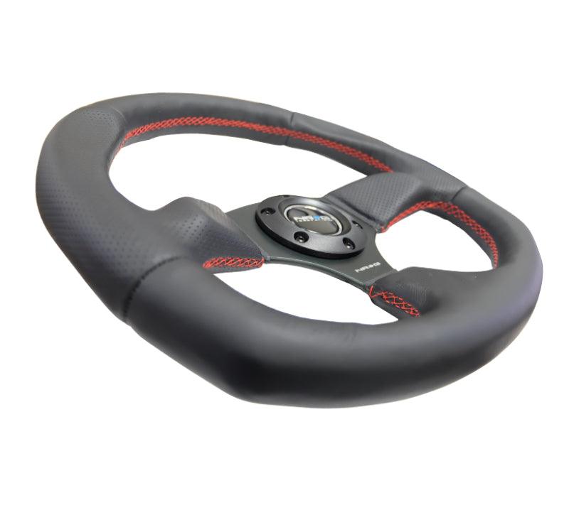 NRG Reinforced Steering Wheel (320mm Horizontal / 330mm Vertical) Leather w/Red Stitching - Corvette Realm