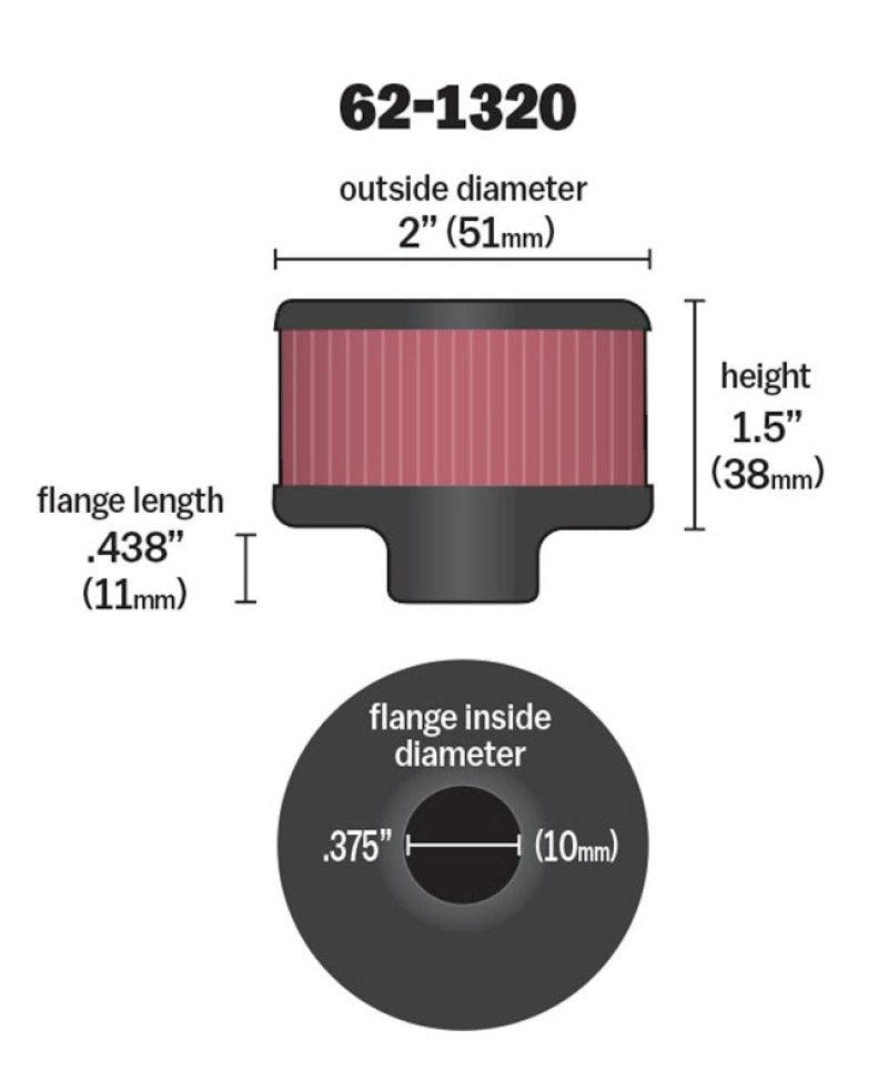 K&N Clamp On Rubber Base Crankcase Vent Filter 0.375in Flange ID x 2in OD x 1.5in Height - Corvette Realm