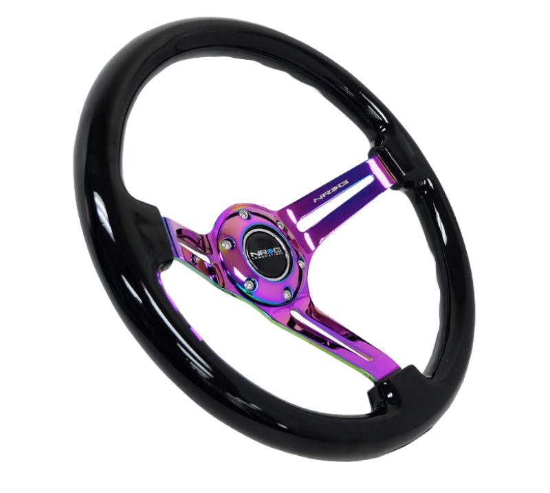 NRG Reinforced Steering Wheel (350mm / 3in. Deep) Blk Wood w/Blk Matte Spoke/Neochrome Center Mark - Corvette Realm