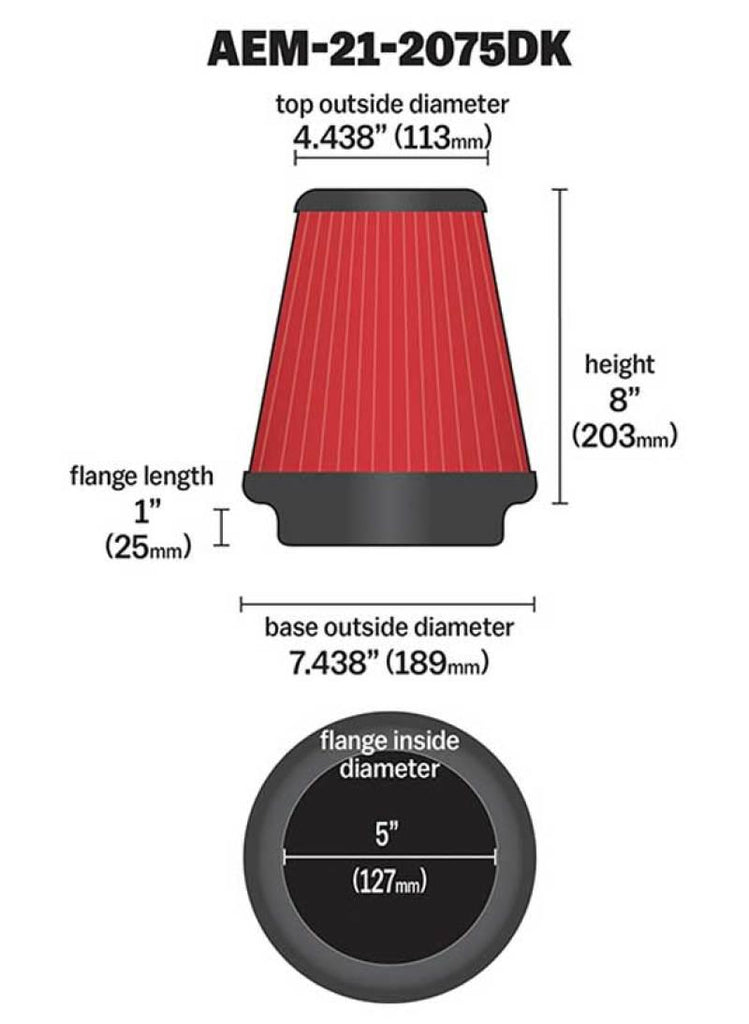 AEM 5in Dryflow Air Filter with 8in Element - Corvette Realm