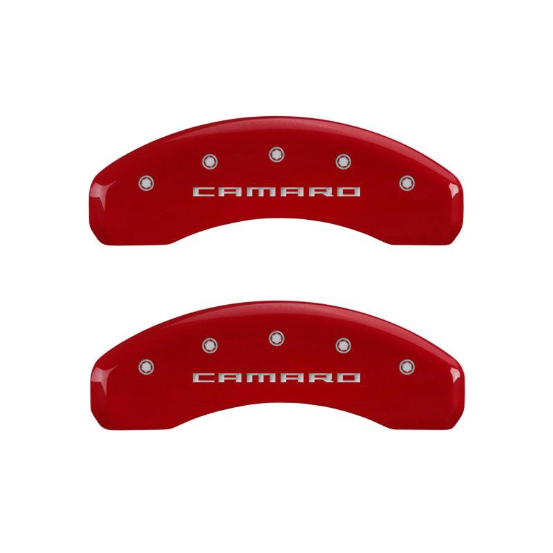 MGP 4 Caliper Covers Engraved Front & Rear Gen 5/Camaro Red finish silver ch - Corvette Realm