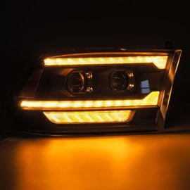 AlphaRex 09-18 Dodge Ram 2500 LUXX LED Proj Headlights Plank Style Blk w/Activ Light/Seq Signal/DRL - Corvette Realm