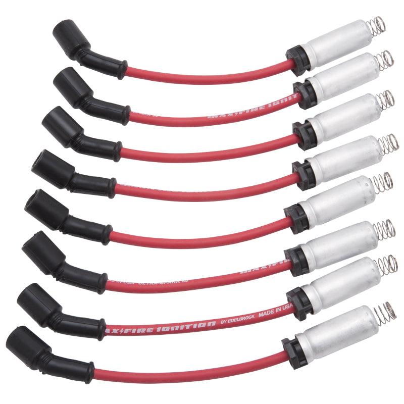 Edelbrock Spark Plug Wire Set LS Truck w/ Metal Sleeves 99-15 50 Ohm Resistance Red Wire (Set of 8) - Corvette Realm