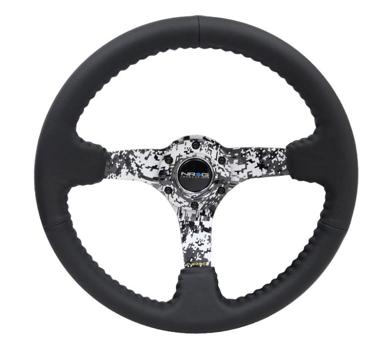 NRG Reinforced Steering Wheel (350mm / 3in. Deep) Blk Leather w/Hydrodipped Digi-Camo Spokes - Corvette Realm