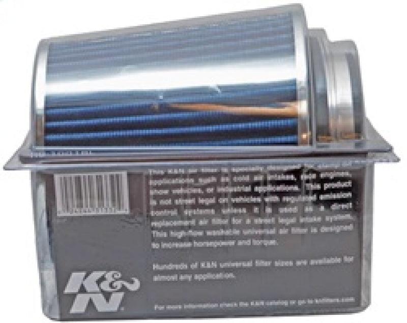 K&N Universal Air Filter Chrome Round Tapered Blue - 4in Flange ID x 1.125in Flange Length x 5.5in H - Corvette Realm