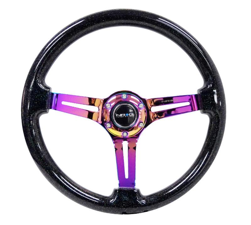 NRG Reinforced Steering Wheel (350mm / 3in. Deep) Blk Multi Color Flake w/ Neochrome Center Mark - Corvette Realm