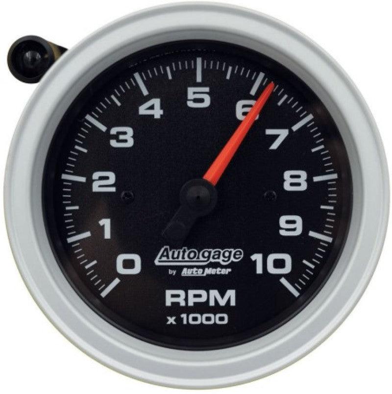 AutoMeter Tachometer Gauge 10K RPM 3 3/4in Pedestal w/Ext. Shift-Light - Black Dial/Black Case - Corvette Realm