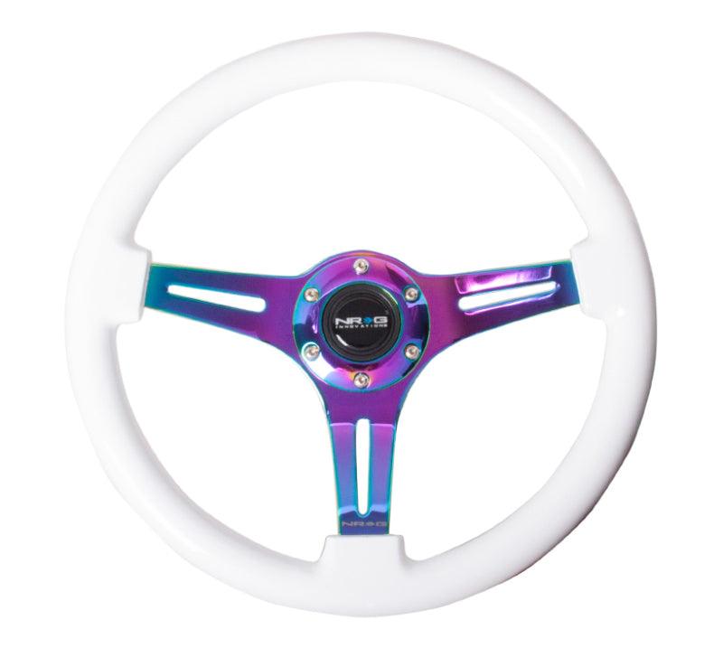 NRG Classic Wood Grain Steering Wheel (350mm) White Paint Grip w/Neochrome 3-Spoke Center - Corvette Realm