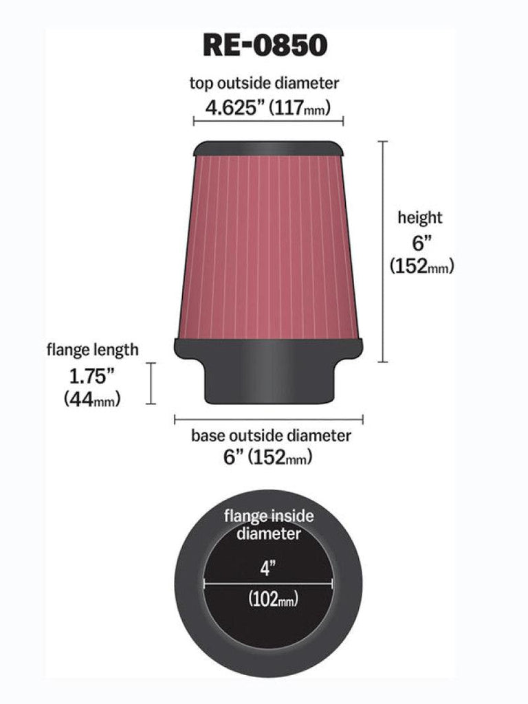 K&N Universal Air Filter (4in. Flange / 6in. Base OD / 4-5/8in. Top OD / 6in. Height) - Corvette Realm