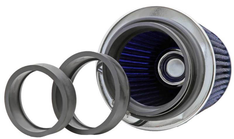 K&N Universal Air Filter Chrome Round Tapered Blue - 4in Flange ID x 1.125in Flange Length x 5.5in H - Corvette Realm