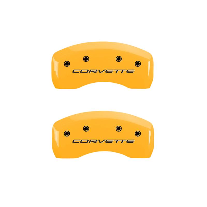 MGP 4 Caliper Covers Engraved Front & Rear C5/Corvette Yellow finish black ch - Corvette Realm