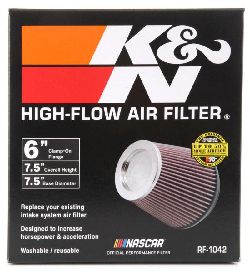 K&N Round Tapered Universal Air Filter 6in Flange ID x 7.5in Base OD x 5in Top OD x 6.5in Height - Corvette Realm