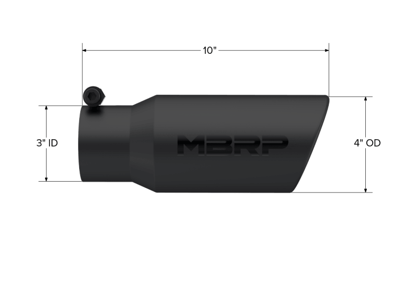 MBRP Universal Tip 4in OD 3in Inlet 10in Length Angled Rolled End Black - Corvette Realm