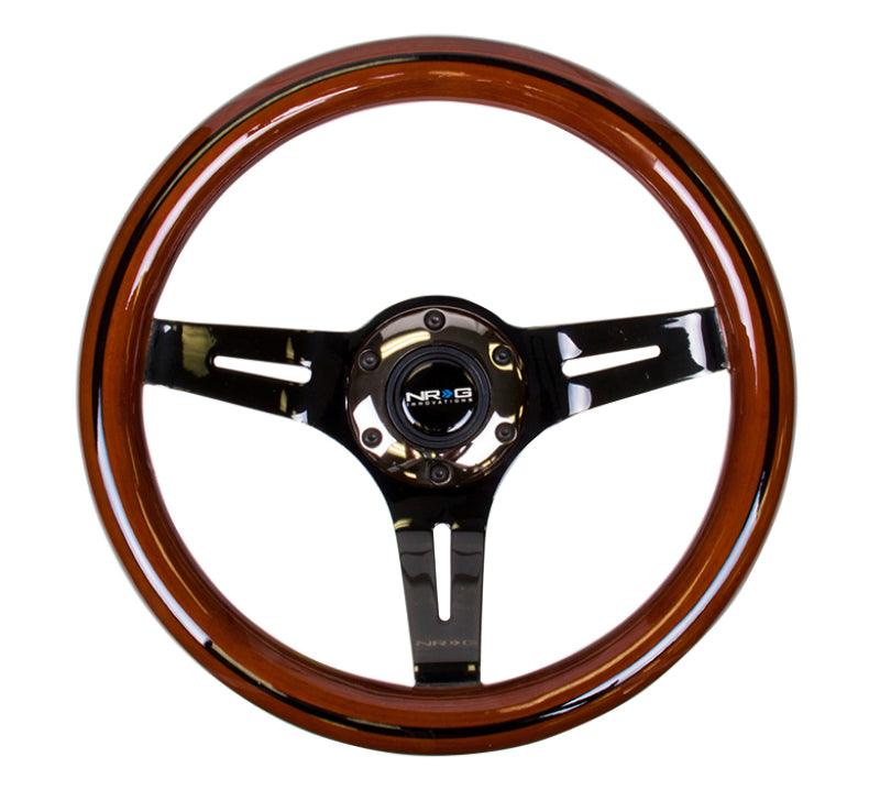 NRG Classic Wood Grain Steering Wheel (310mm) Dark Wood & Black Line Inlay w/Blk Chrome 3-Spoke Ctr. - Corvette Realm