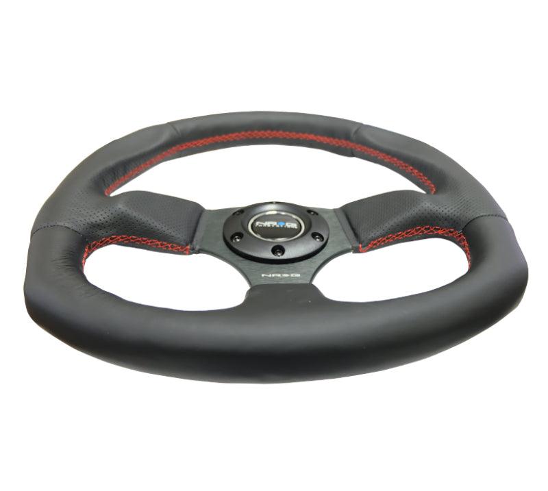 NRG Reinforced Steering Wheel (320mm Horizontal / 330mm Vertical) Leather w/Red Stitching - Corvette Realm