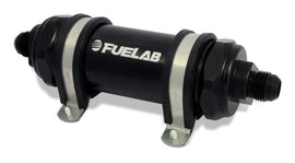 Fuelab 828 In-Line Fuel Filter Long -8AN In/Out 10 Micron Fabric - Black - Corvette Realm